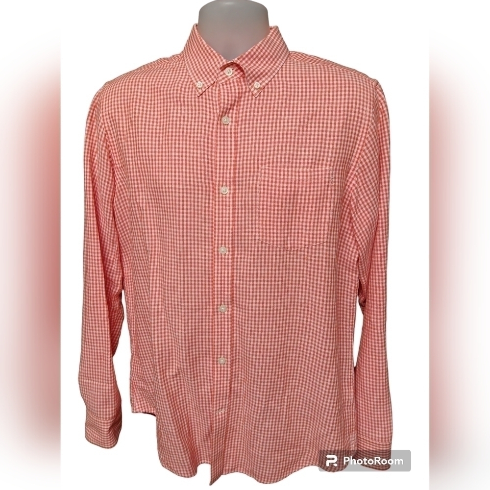 Banana Republic Shirt Mens Classic Fit Orange White Checkered. Size M